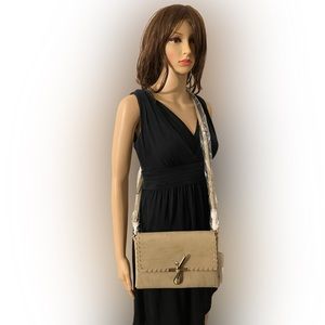 Le Miel Vegan Leather Crossbody Clutch Shoulder Stone Color Bag NWT